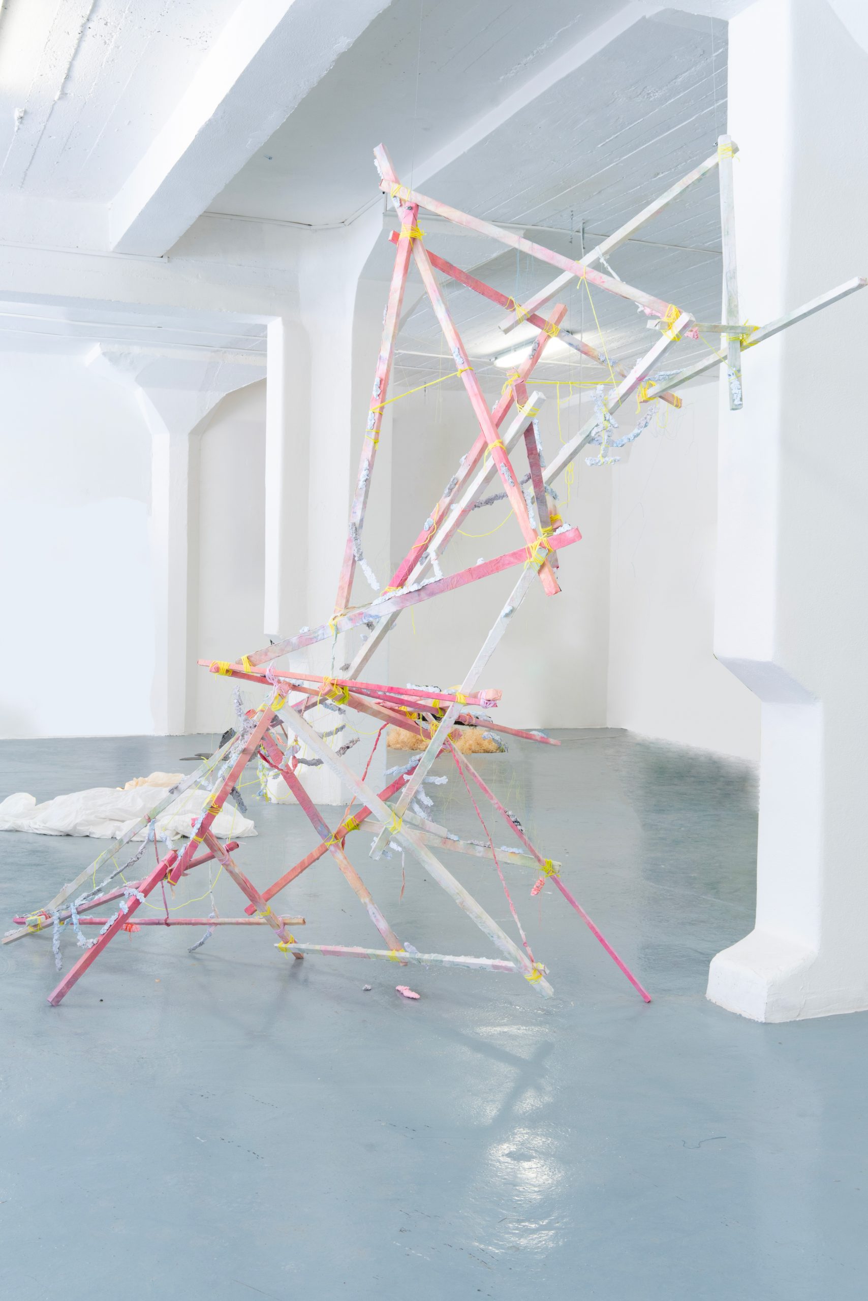 The structure_wood, textile, threads and papermash_200x160cm